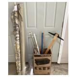 Fabric rolls, yardsticks, T-square