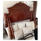 Queen bed frame, headboard, footboard, pillows