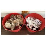 2 buckets full of stuffed animals