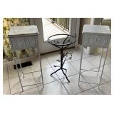 2 plant stands and birdbath stand