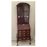 Drop front secretary desk with lighted curio top