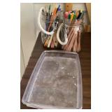 Jars of art and craft supplies with tray
