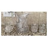 Heavy etched lead crystal pitchers & glasses