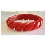 Red carved Bakelite bangle bracelet --repair