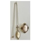 Cameo necklace on GF chain & cameo brooch