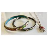 Cloisonne bracelets and necklace