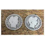 1897 and 1901 Barber half dollars