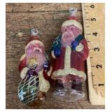 2 glass Santa ornaments --1 damaged