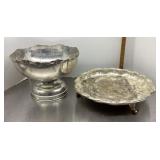 Silverplate footed bowl and plate