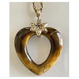 Tiger eye heart pendant on 14k gold chain