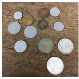 Mexican coins with 3 silver peso Morelos