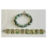 Hand painted bone & turquoise bead bracelets