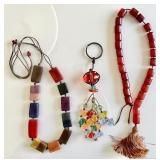 Bakelite? necklaces and beaded keychain