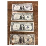 Four $1 silver certificates