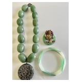 Jade? chunky necklace, bangle, & pendant