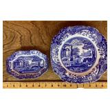 2 blue and white transferware Spode plates