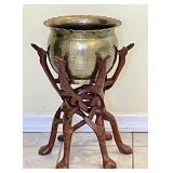 Hand carved Turkish camel stand with brass pot