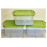 3 identical Sterilite clear totes 15x20x11" high
