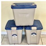3 identical 12 gallon Suncast totes w/latching lid