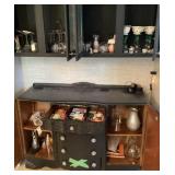 Contents of upper and lower cabinets in kitchen