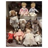 10 assorted porcelain dolls