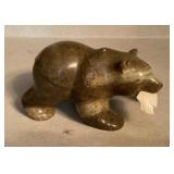Carved soapstone bear with fish
