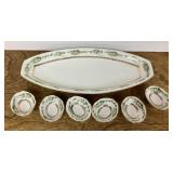 Three Crown China serving dish with 6 bowls