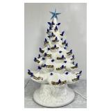 16" white and gold ceramic tree w/blue bulbs