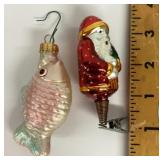 Mercury glass fish clip-on Santa ornaments