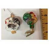 Mercury glass chicken & clip-on rooster ornaments