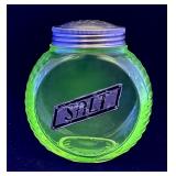 Green Depression uranium glass salt shaker