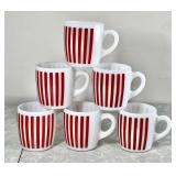 Set of 6 Hazel Atlas red Candy Stripe coffee mugs