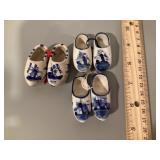 3 pair Delft blue miniature shoes