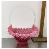Fenton cranberry opalescent hobnail basket