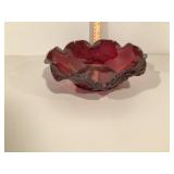 Ruby red art glass fruit bowl
