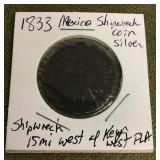 1833 Mexican shipwreck silver coin