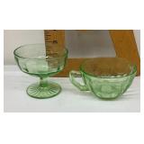 Green Depression uranium glass sherbet and cup