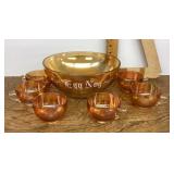 Carnival glass eggnog bowl and cups