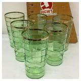 6 green Depression uranium glass tumblers