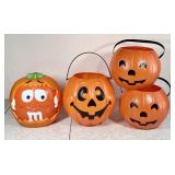4 molded plastic pumpkin candy containers