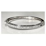 Sterling silver clamper bracelet w/clear stones