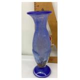 Hand blown blue pinched glass vase
