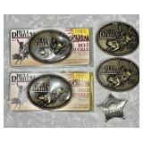 4 brass Bull Durham promo belt buckles & badge