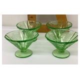 Set of 4 green Depression uranium glass sherbets