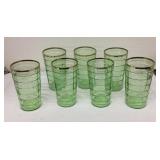 7 green Depression uranium glass tumblers