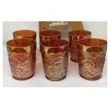 6 Carnival glass cups