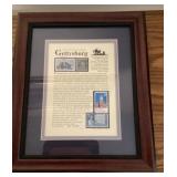 Framed Gettysburg postage stamp art 10x12