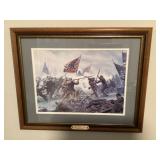 Framed Civil War battle scene print 17x21