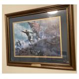 Framed Civil War battle scene print 17x21
