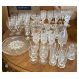 Clear glass stemware, Rogaska decanter, etc.